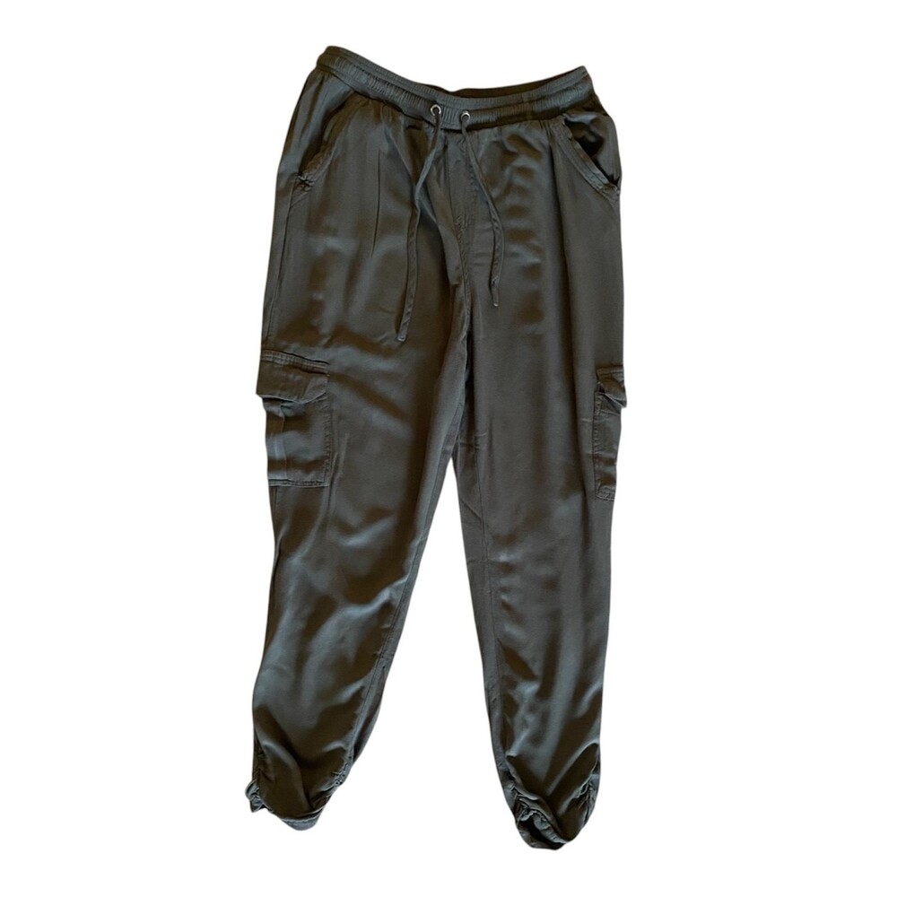Rewash Cargo Pants Women's Size L Green Pull on Pockets Lightweight Rushed Leg‎